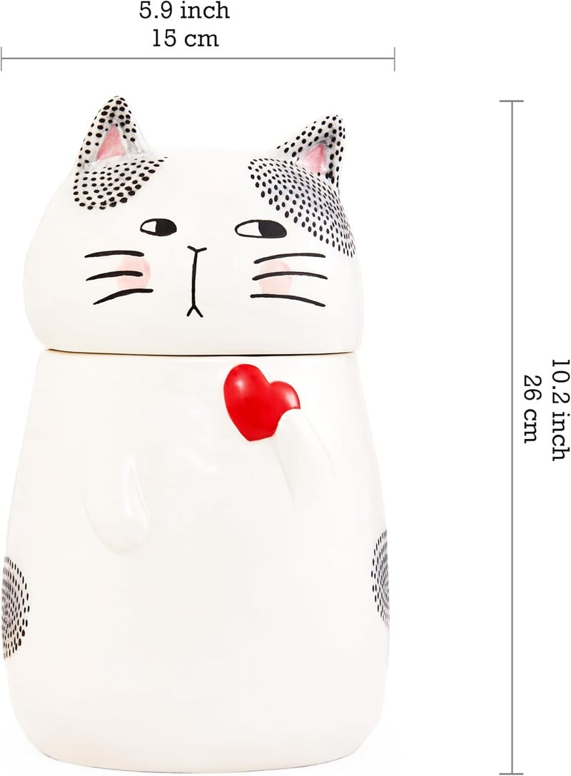 Bico Cartoon Cat Handpainted Stoneware Air Tight White 10.2 inch Cookie Jar, Dishwasher Safe, for storing Cookie, Candy, Coffee - Image 2